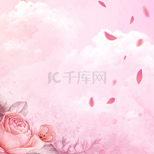 云彩背景图片_粉色浪漫玫瑰花白云云彩背景
