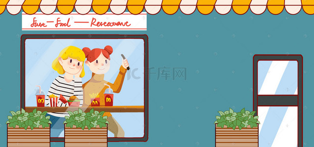 卡通吃货背景图片_可爱卡通吃货少女banner