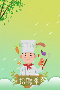 饭店背景图片_创意卡通插画厨师招聘海报背景