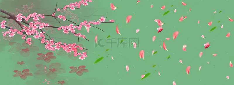 梦幻云朵小清新背景图片_桃花节质感纹理云朵绿banner