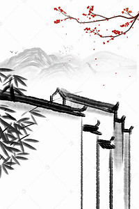 古典墨水建筑灰白中国风banner