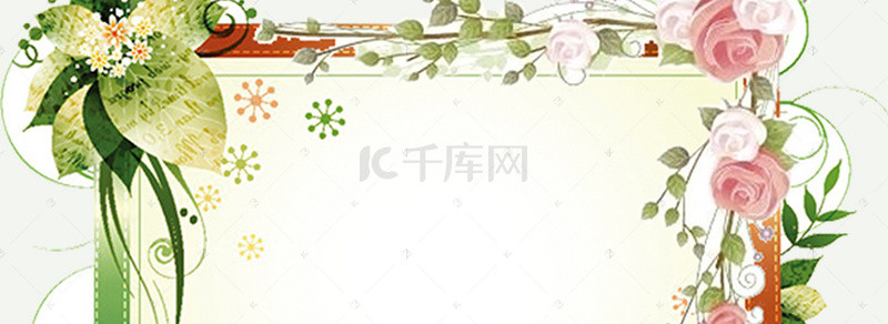 绿banner背景图片_春天文艺绿叶手绘花朵绿banner