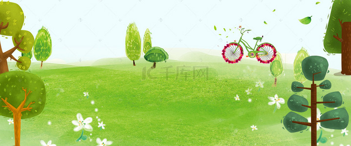 手绘环保背景图片_手绘卡通绿色植树节312植树环保海报