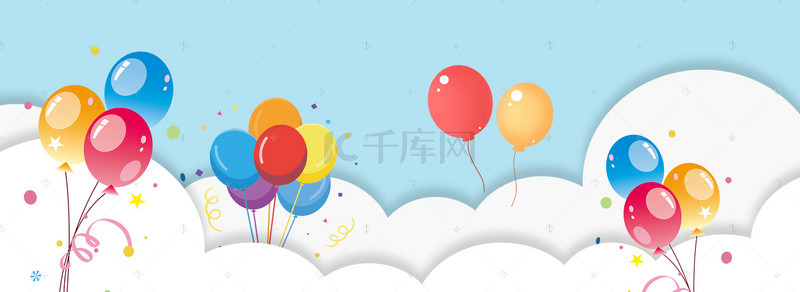 淘宝矢量卡通彩色夏季天空气球蓝天白云海报