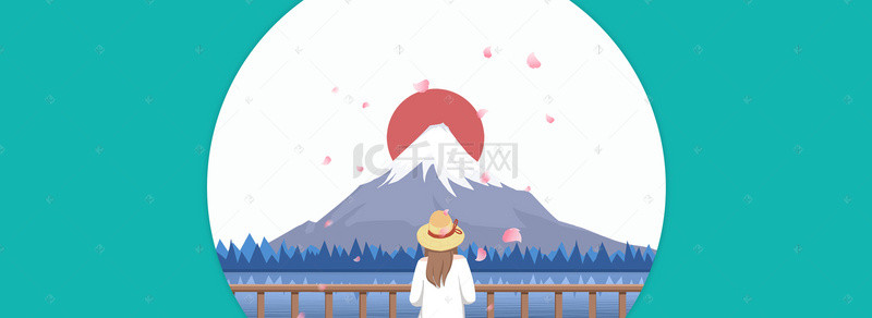 淘宝店招背景图片_淘宝矢量卡通创意日本插画富士山海报背景