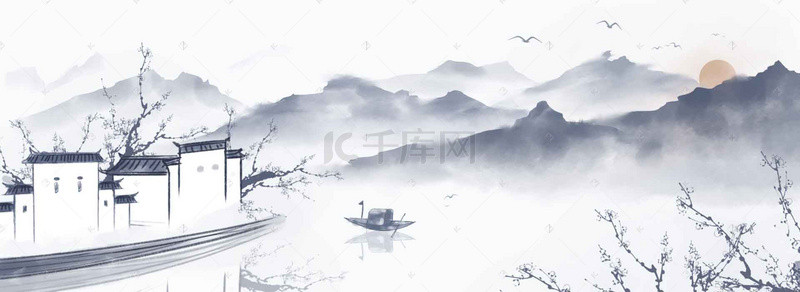 中国古韵背景图片_中国风水墨画山城平面广告