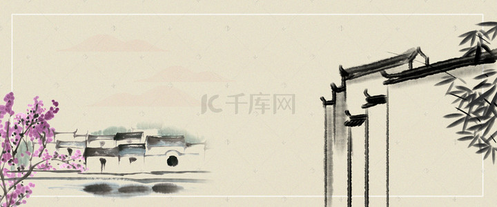 水墨中式庭院背景图片_创意中国风中式庭院