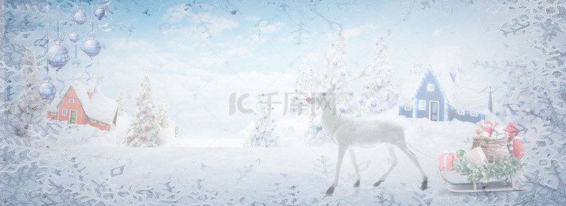 圣诞节 雪景 小鹿 雪花 冬季 文艺背景