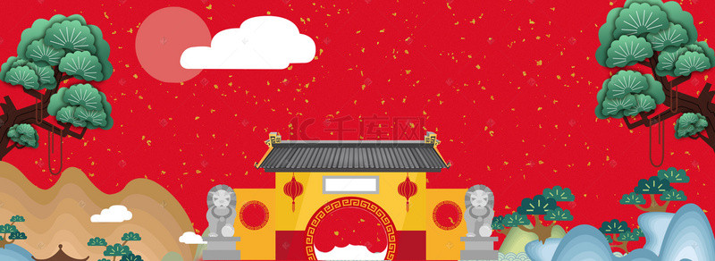 新年快乐背景图片_2019新年猪年民俗庙会电商海报背景图