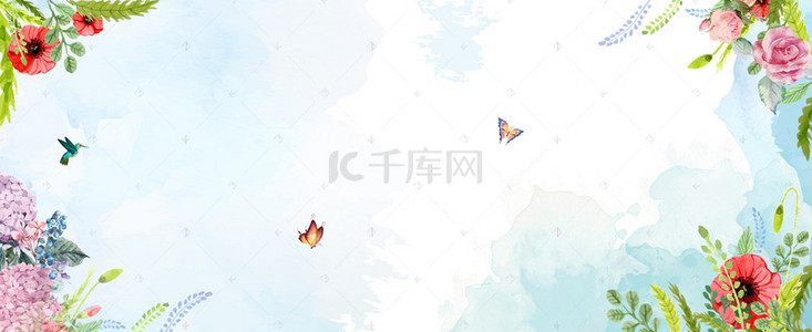 淘宝化妆品背景图片_小清新天空花秋季上新淘宝banner