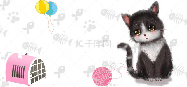 宠物背景图片_卡通创意插画宠物猫banner