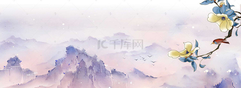 中国风粉色水墨背景图片_清明节粉色水墨电商蝴蝶banner