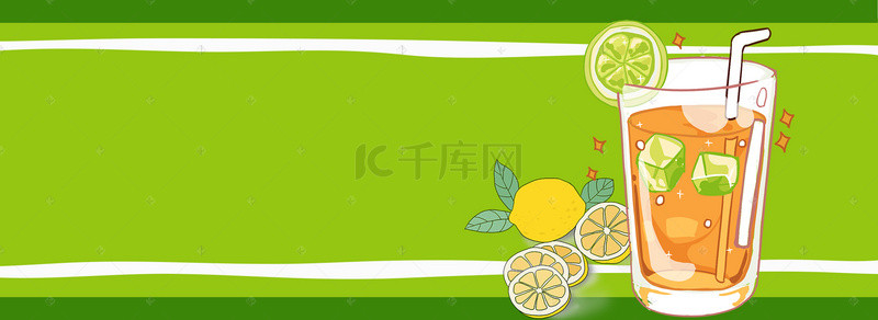 水果背景图片_冷饮卡通手绘绿色banner