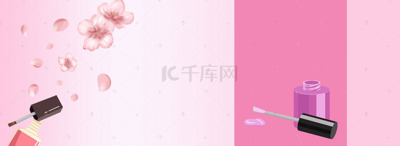 淘宝双十二背景图片_美甲粉色手绘banner