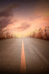 公路背景图片_夕阳下的公路合成背景