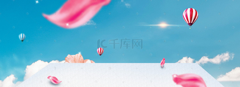 蓝色热气球背景图片_清新风格旅游海报大图
