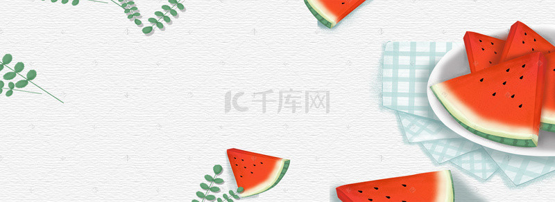 西瓜水果广告背景图片_夏日卡通清新手绘西瓜水果可爱海报广告