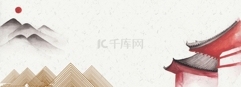 水墨古风建筑背景图片_中国风手绘山水背景
