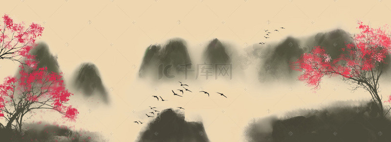 中国风水墨画山背景图片_简约中国风banner海报设计背景