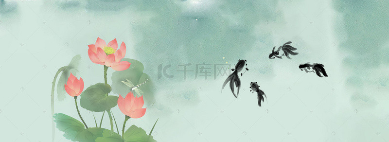 荷花banner背景图片_中国风古荷花banner