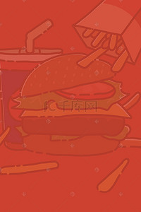 汉堡背景图片_汉堡薯条红色卡通背景