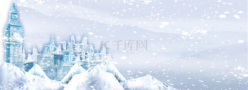 浪漫冬天背景图片_雪景浪漫蓝色banner背景