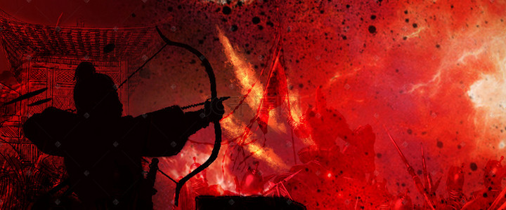 古代城门楼背景图片_古代游戏爆炸战场大气背景海报