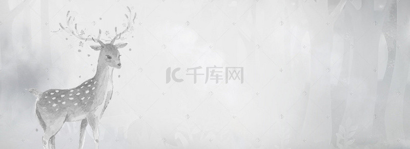 鹿卡通背景图片_鹿水墨海报banner