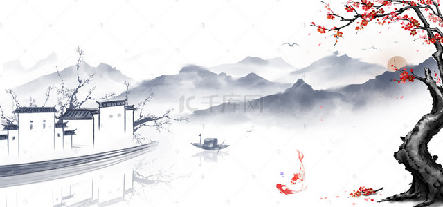 中国烟雾背景图片_中国风古韵水墨画banner