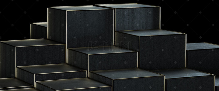 黑色粗糙木纹质感黑金立方展台背景