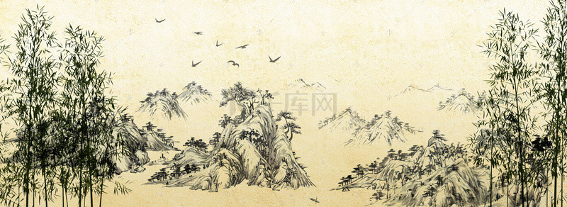 中国画背景图片_竹林飞鸟中国画背景