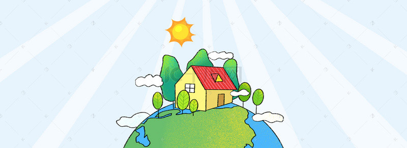 蓝天阳光下的乡村小屋卡通矢量素材
