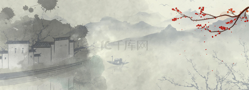 徽派建筑大气中国风灰色海报背景
