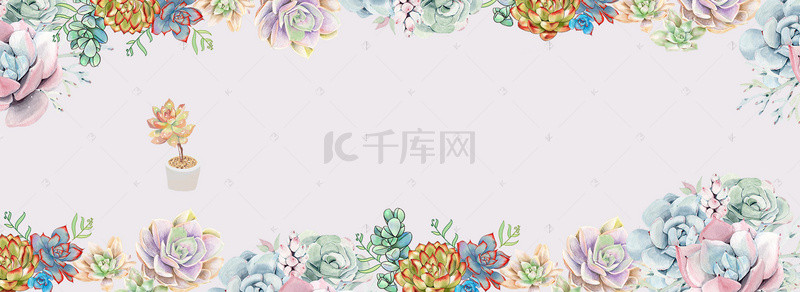 绿色手绘电商背景图片_绿色清新多肉绿植盆栽手绘电商banner