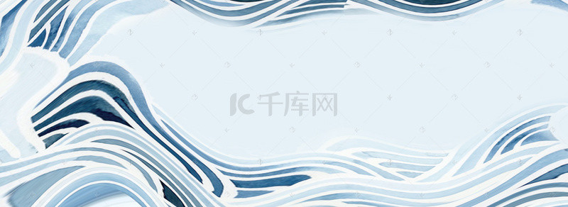 海浪手绘背景图片_蓝色海浪浮世绘风格背景图