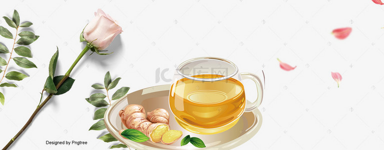 花茶简约白色banner