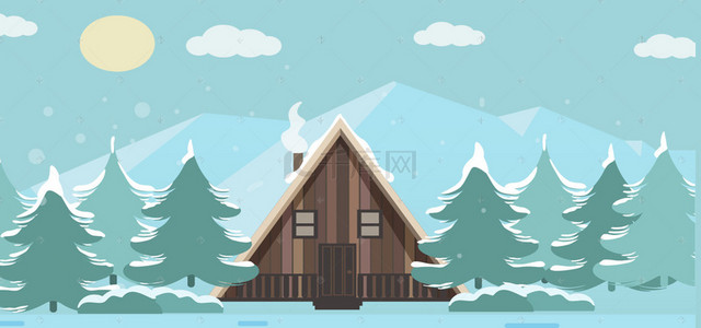 淘宝矢量卡通房子雪景冬天太阳房子海报白色