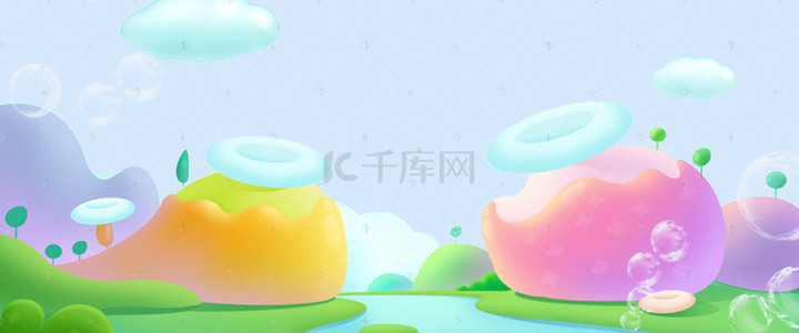 儿童节背景图片_蓝色卡通梦幻糖果海报banner