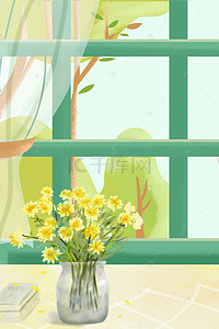 背景窗台背景图片_五月窗台花束背景图片