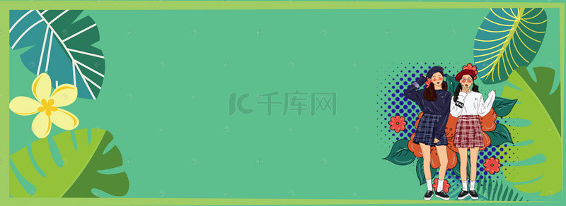 春季上新卡通绿色海报banner背景