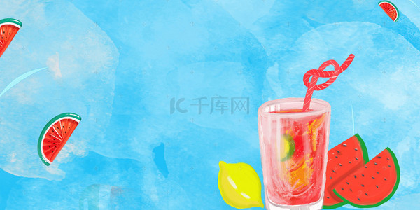西瓜汁素材背景图片_夏季冷饮果汁促销背景模板