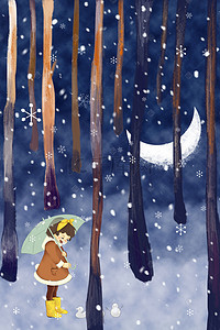 冬日森林可爱小女孩奇遇记服装海报