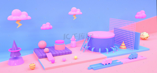 活动青春背景图片_C4D立体欢乐青春电商活动通用背景