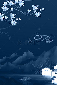 中国风莫迪兰大气中式桃花背景海报
