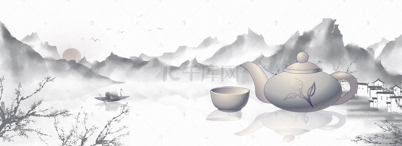 茶背景图片_中国风水墨茶叶banner海报