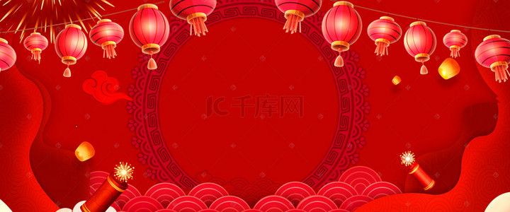 红色烟花素材背景图片_红色喜庆年货节banner