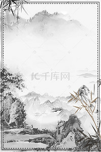 传统屋檐背景图片_中国风传统黑白色山水风景广告