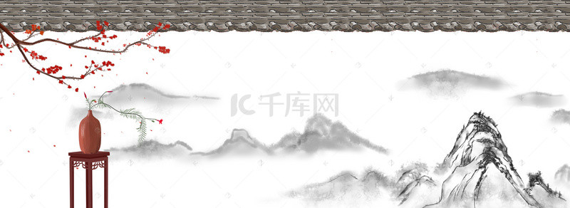 古典banner背景图片_水墨古典梅花中式淘宝banner