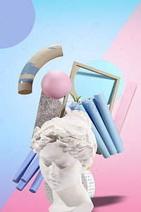 几何组合粉蓝石膏像创意广告背景