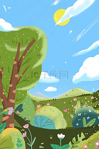 卡通免抠图背景图片_卡通绿色森林免抠图